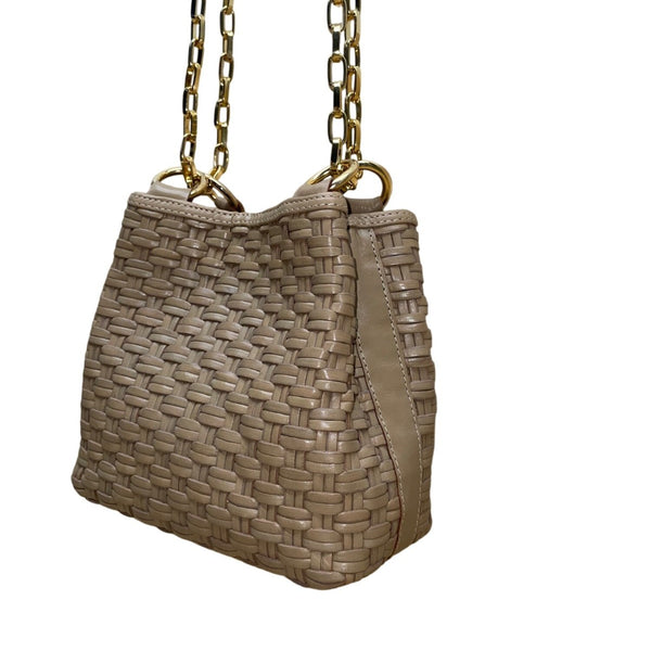 L.J.S Collection Women’s Beige Woven Gold Chain Strap Crossbody Bag