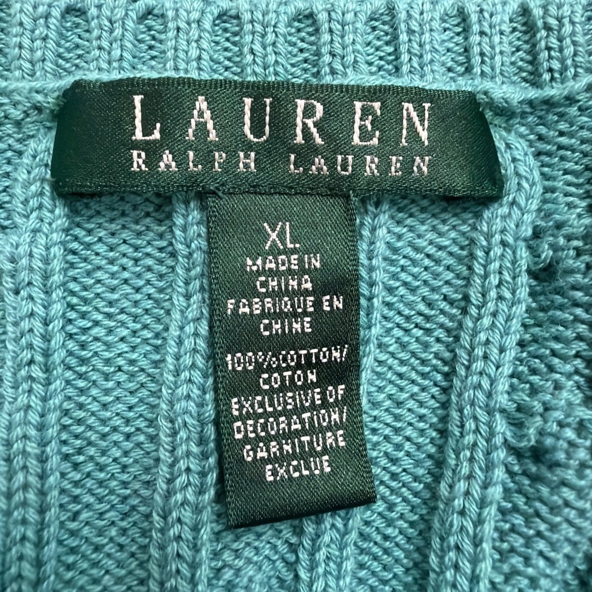 Lauren Ralph Lauren Womens Cable Knit Sweater V-Neck Pullover Sz XL