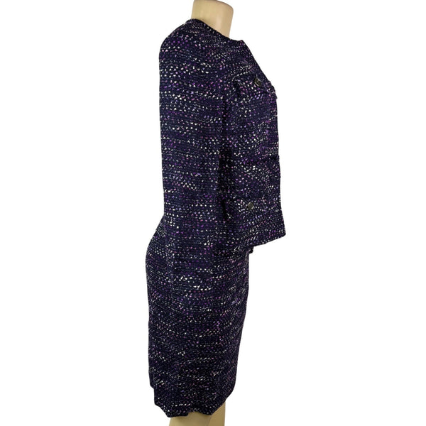 Albert Nipon Womens Purple/Black Tweed Skirt Suit Size 4