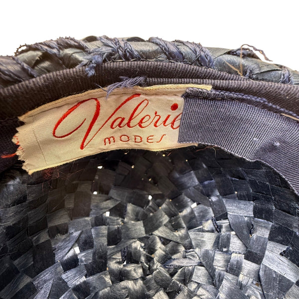 Valerie Modes Womens Navy Woven Straw Hat With Veil Vintage Elegant Accessory