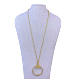 Womens Gold Tone Necklace Magnifying Glass Pendant With Rose Embellishments