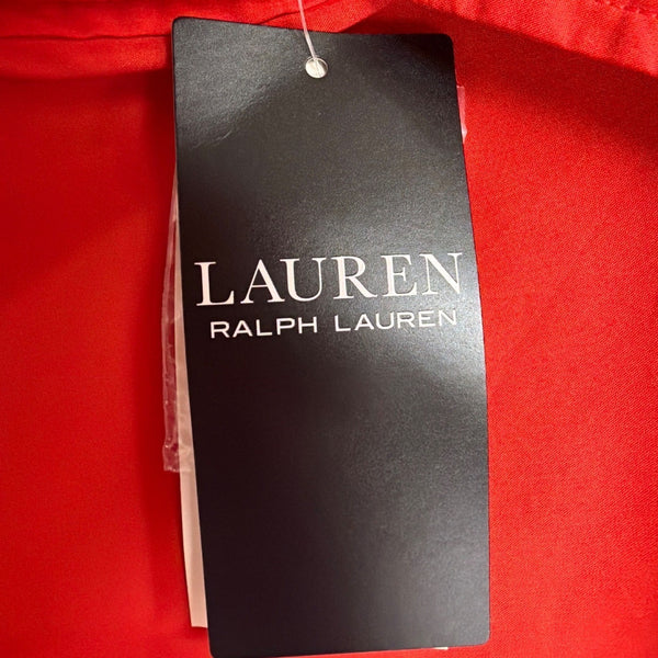 Lauren Ralph Lauren Womens Red Button-Up Puff Sleeve Midi Dress Sz 12 - New