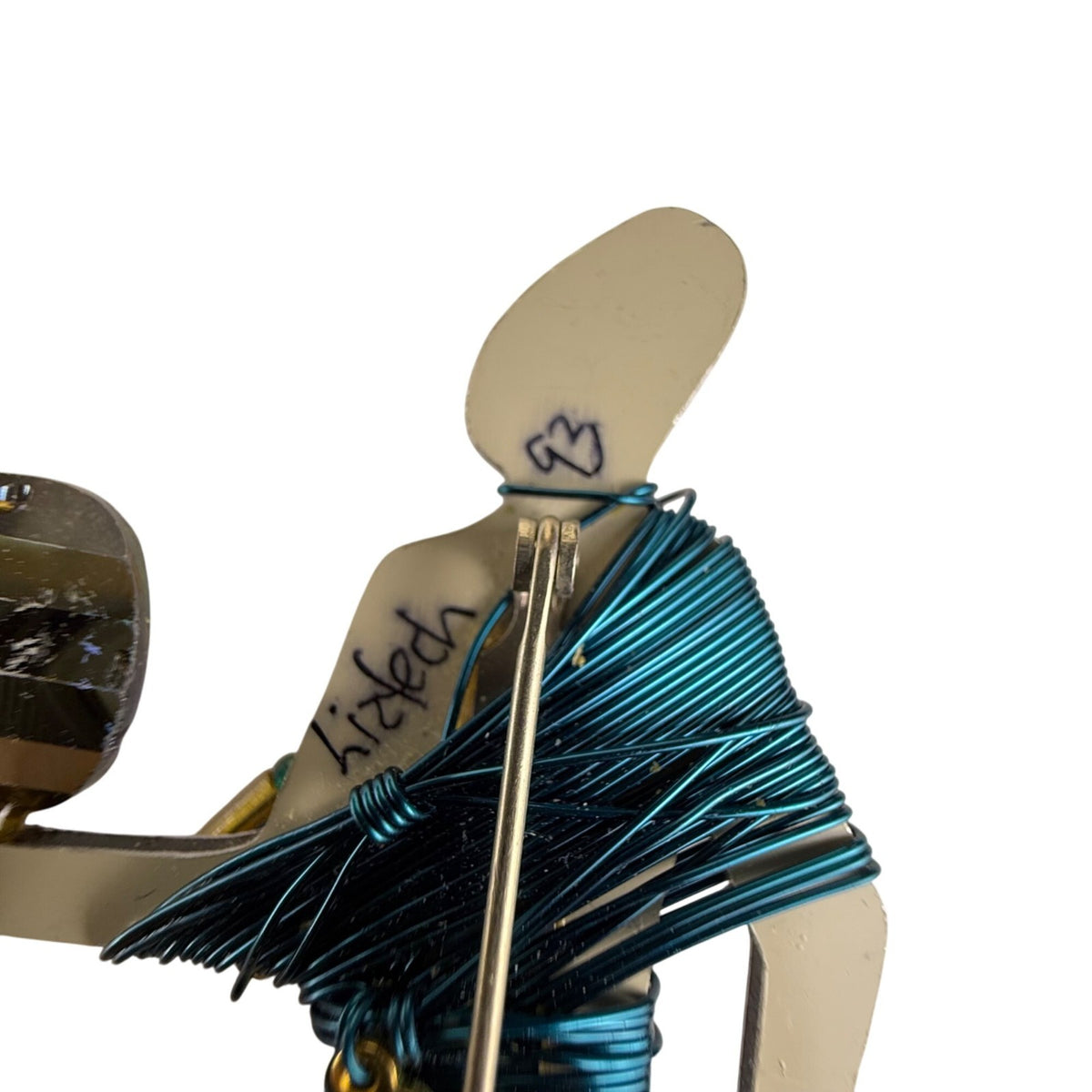 Liztech Gold Tone & Teal Figure Brooch Unique Wire Wrapped Beads Crystals