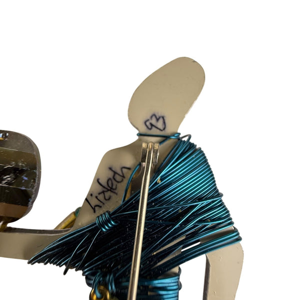 Liztech Gold Tone & Teal Figure Brooch Unique Wire Wrapped Beads Crystals