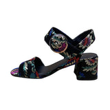 Vaneli Women’s Black Floral Embroidered Open Toe Block Heel Sandals Size 9N