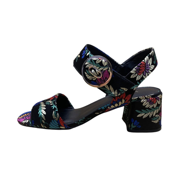 Vaneli Women’s Black Floral Embroidered Open Toe Block Heel Sandals Size 9N