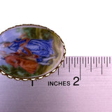 Gold-Tone Metal Hand-Painted Porcelain Scenic Brooch Multicolor Elegant Jewelry