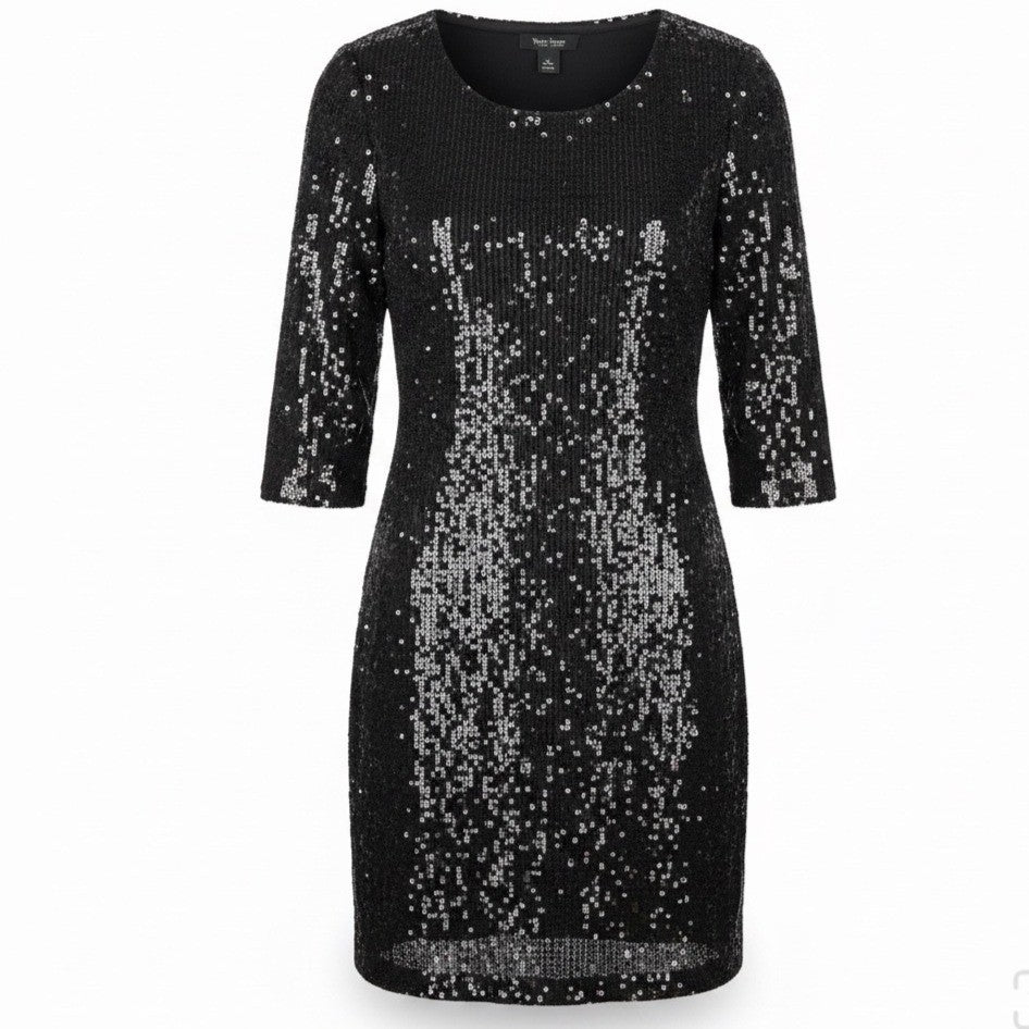 White House Black Womens Black Sequin Shift Dress Size S