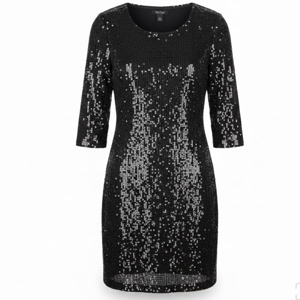 White House Black Womens Black Sequin Shift Dress Size S