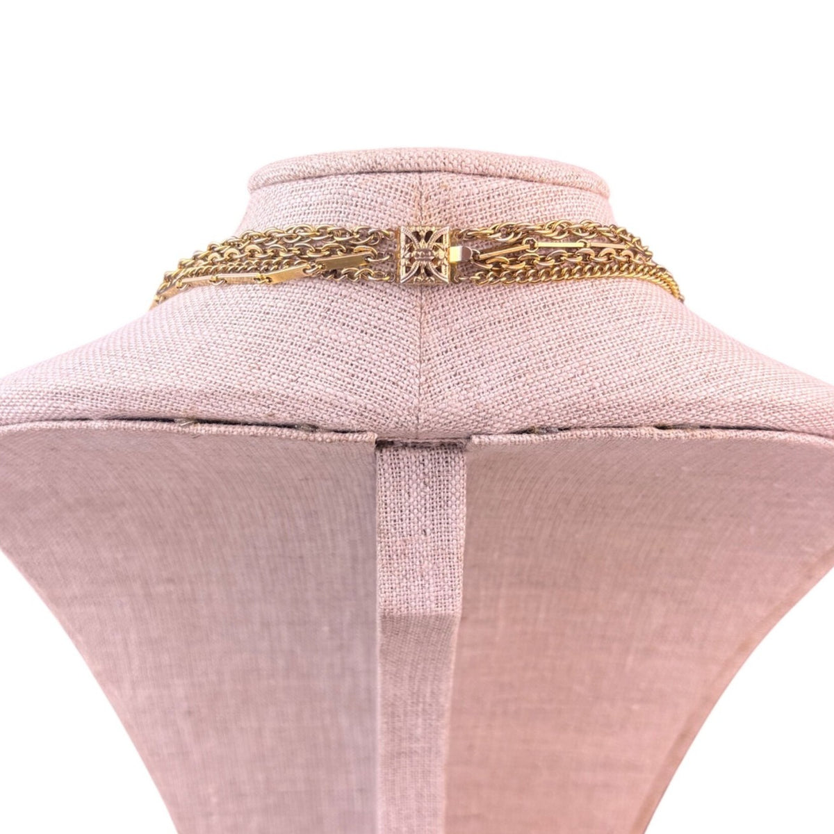 Four-Strand Floral Gold Tone Womens Metal Locket Necklace Vintage 1960s