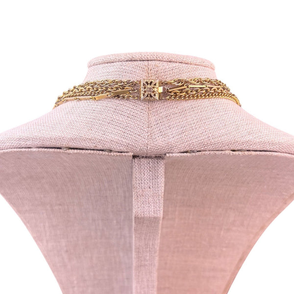 Four-Strand Floral Gold Tone Womens Metal Locket Necklace Vintage 1960s