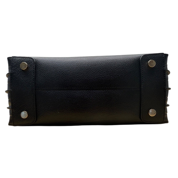 Michael Kors Black Pebbled Leather Satchel  With Gold Hardware & Charm Tote Bag