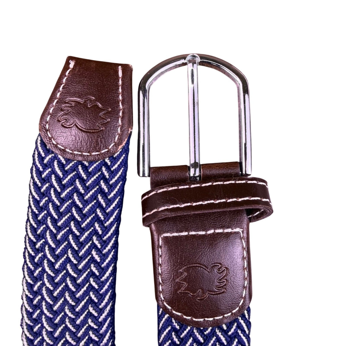 Roostas Mens Navy Woven Stretch Belt With Leather Accents Large Polyester-Rubber