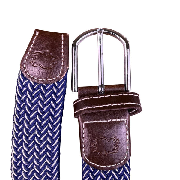 Roostas Mens Navy Woven Stretch Belt With Leather Accents Large Polyester-Rubber