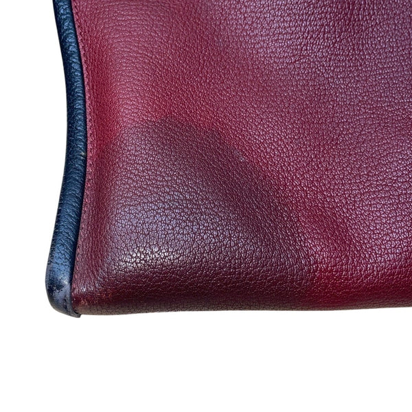 Burgundy Shoulder Bag With Black Trim Faux Leather Classic Design