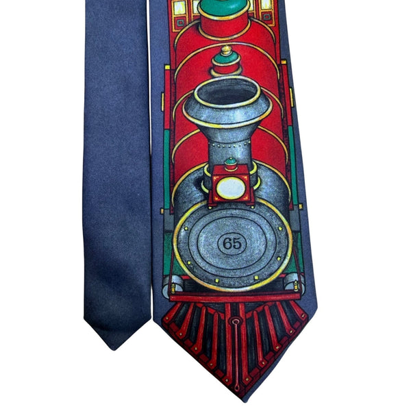 Custom Designed Mens Multi-Color Polyester Train Design Graphic Neck Tie