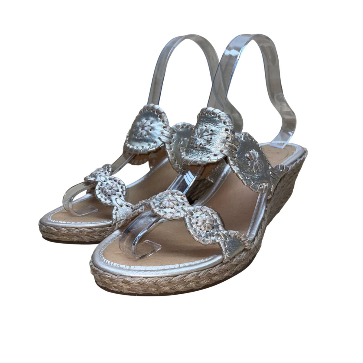 Jack Rogers Women’s Gold Metallic Floral Design Open Toe Wedge Sandals Size 8M