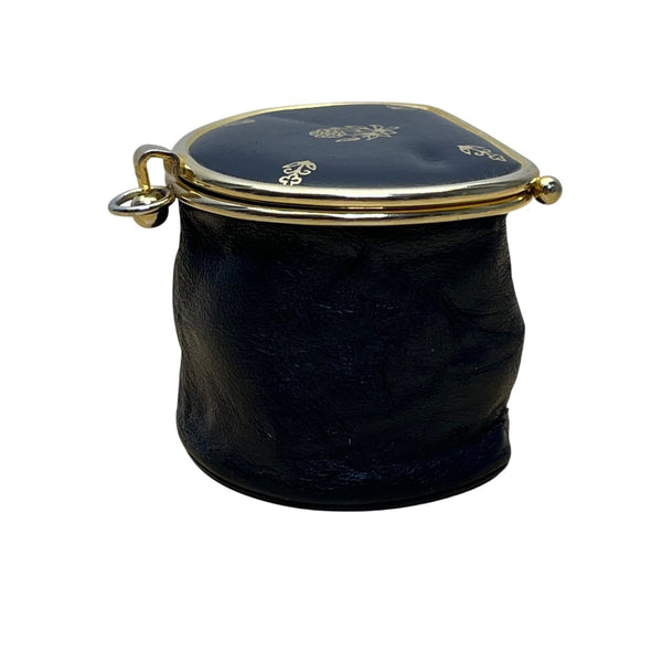 Unbranded Vintage Expandable Coin/Jewelry Pouch Navy Blue Leather Gold-Tone Flor
