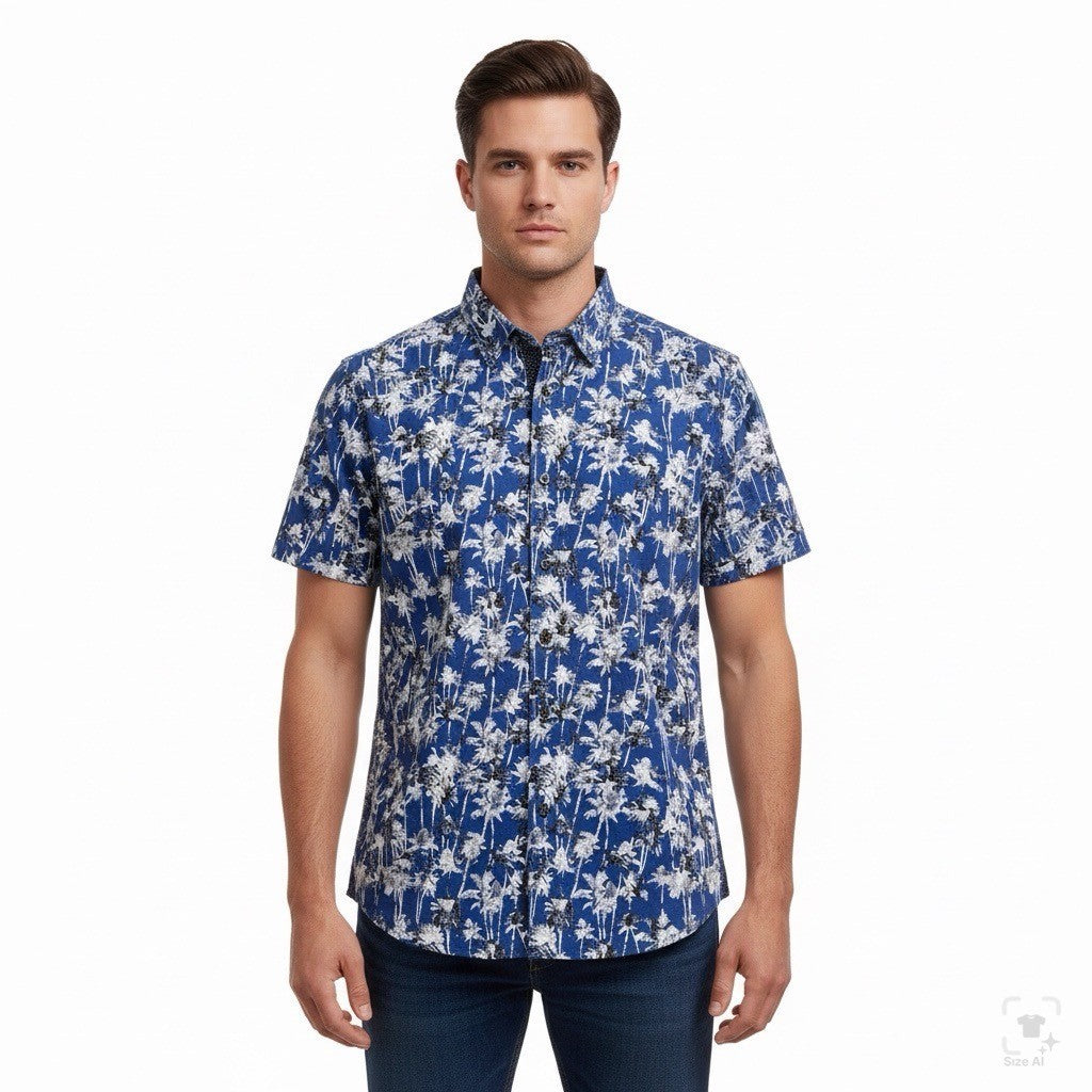Brooklyn Brigade Mens Blue Cotton/Spandex Floral Short Sleeve Shirt Size M - New