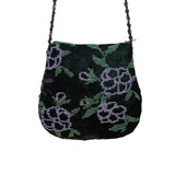 Beaded Women’s Dark Green Velvet Floral With Braided Strap Crossbody Purse