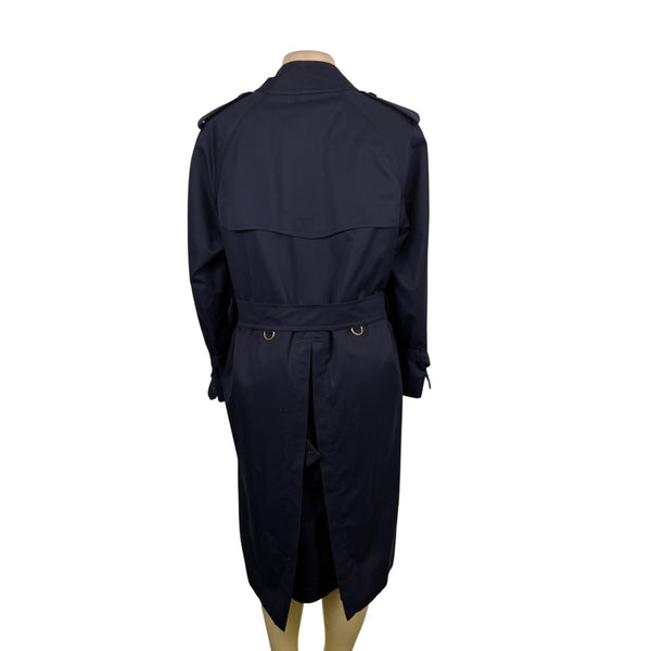 Navy Double-Breasted Womens Trench Coat Long Belted Cotton Blend Timele