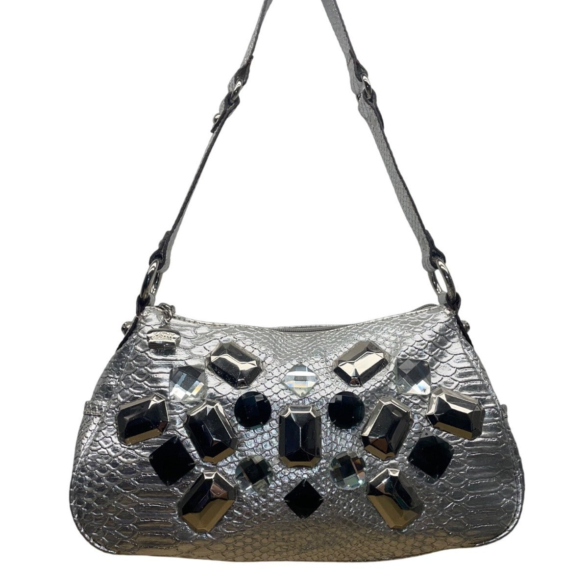Kathy Women’s Silver Faux Snakeskin With Gemstone Embellishments Shoulder Bag