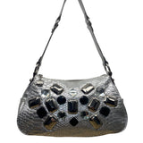 Kathy Women’s Silver Faux Snakeskin With Gemstone Embellishments Shoulder Bag