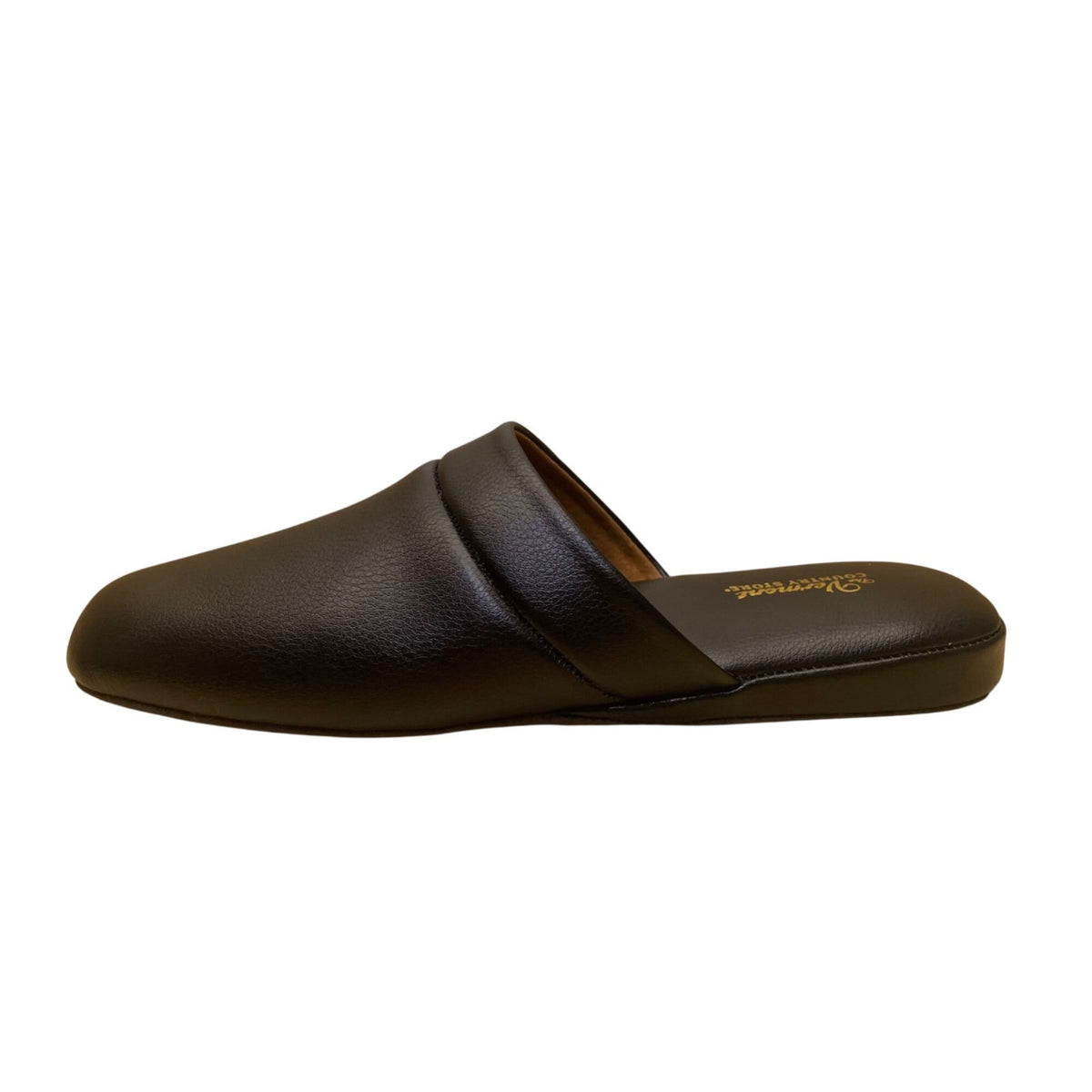 The Vermont Country Store Men’s Black Leather Slip-On House Slippers Size 9M