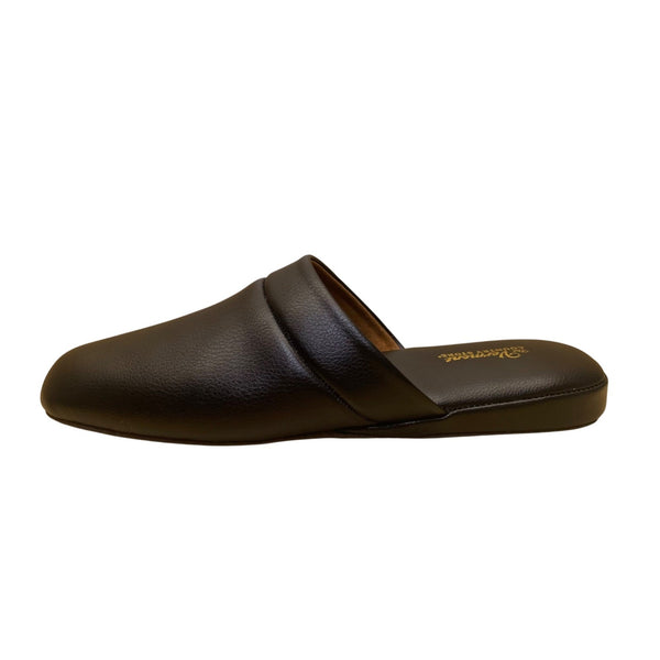 The Vermont Country Store Men’s Black Leather Slip-On House Slippers Size 9M