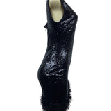 Black Sequin Sleeveless Mini Dress With Fringe Accent