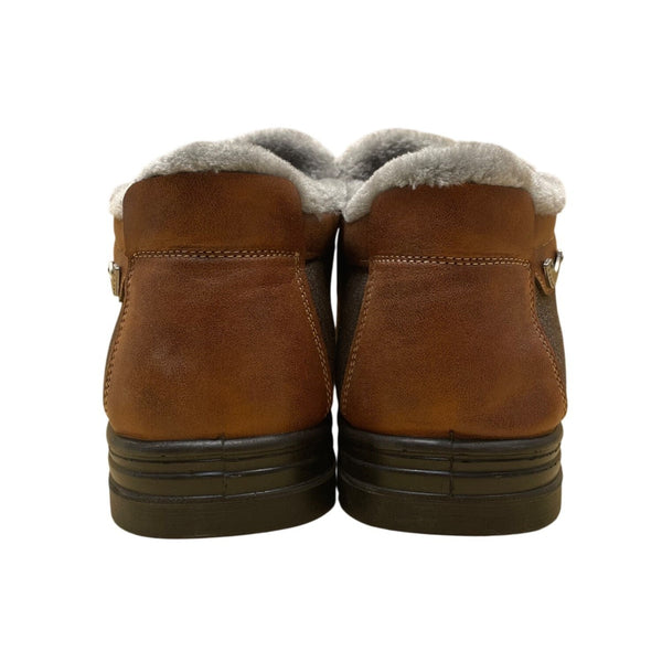 Boxpopla Men’s Brown & Gray Faux Leather Slip-On Winter Boots
