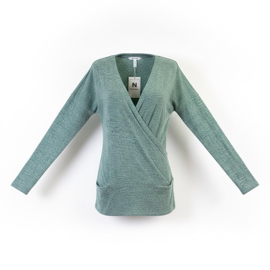 Neineiwu Womens Green Wrap Knit Top Lightweight Long Sleeve Comfortable Size M