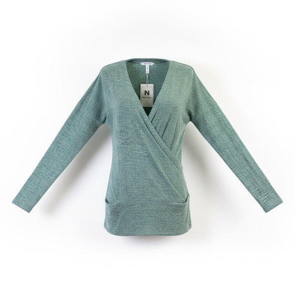 Neineiwu Womens Green Wrap Knit Top Lightweight Long Sleeve Comfortable Size M