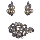 Marvella Women’s Silver Tone Faux Pearl & Rhinestone Brooch & Earrings Set