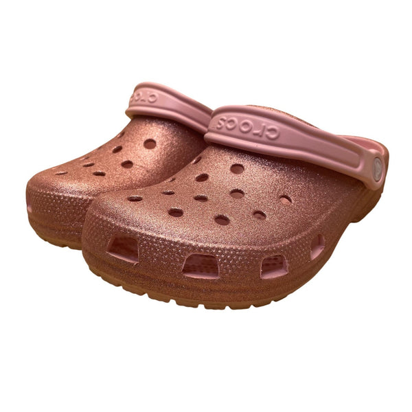 Crocs Girls Rose Gold Glitter Rubber Slip-On Clogs Size 6