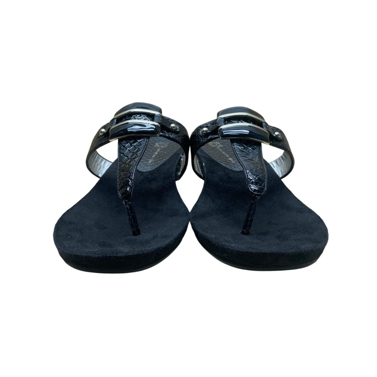Anne Klein Women’s Black Embossed Strap Wedge Sandals Akita Size 10M
