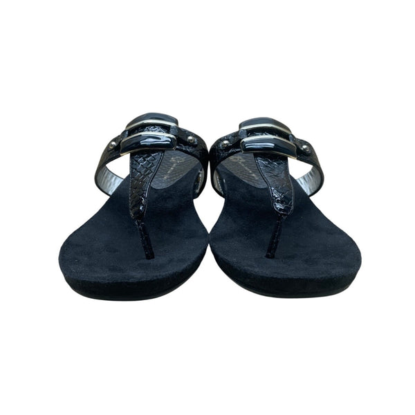 Anne Klein Women’s Black Embossed Strap Wedge Sandals Akita Size 10M