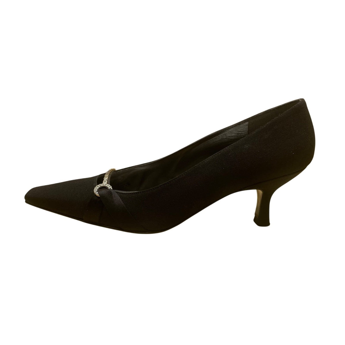 Stuart Weitzman Women’s Black Fabric Bejeweled Kitten Heel Fiesta Pumps Size 6.5