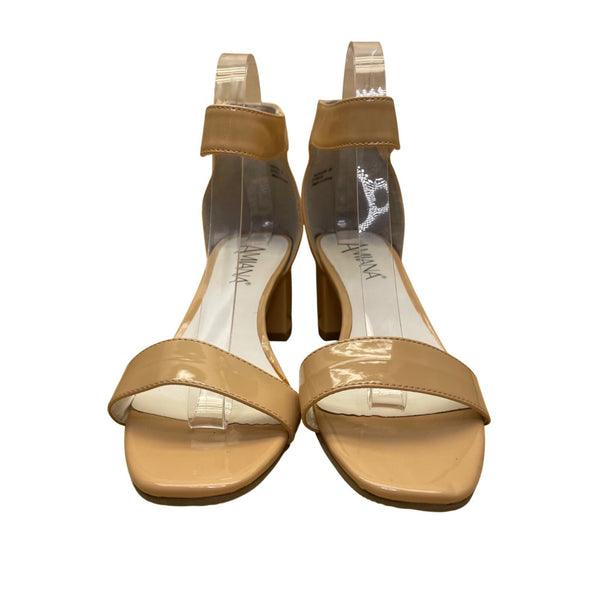 Amiana Women’s Nude Patent Square Toe Adjustable Strap Block Heel Sandals Size 3