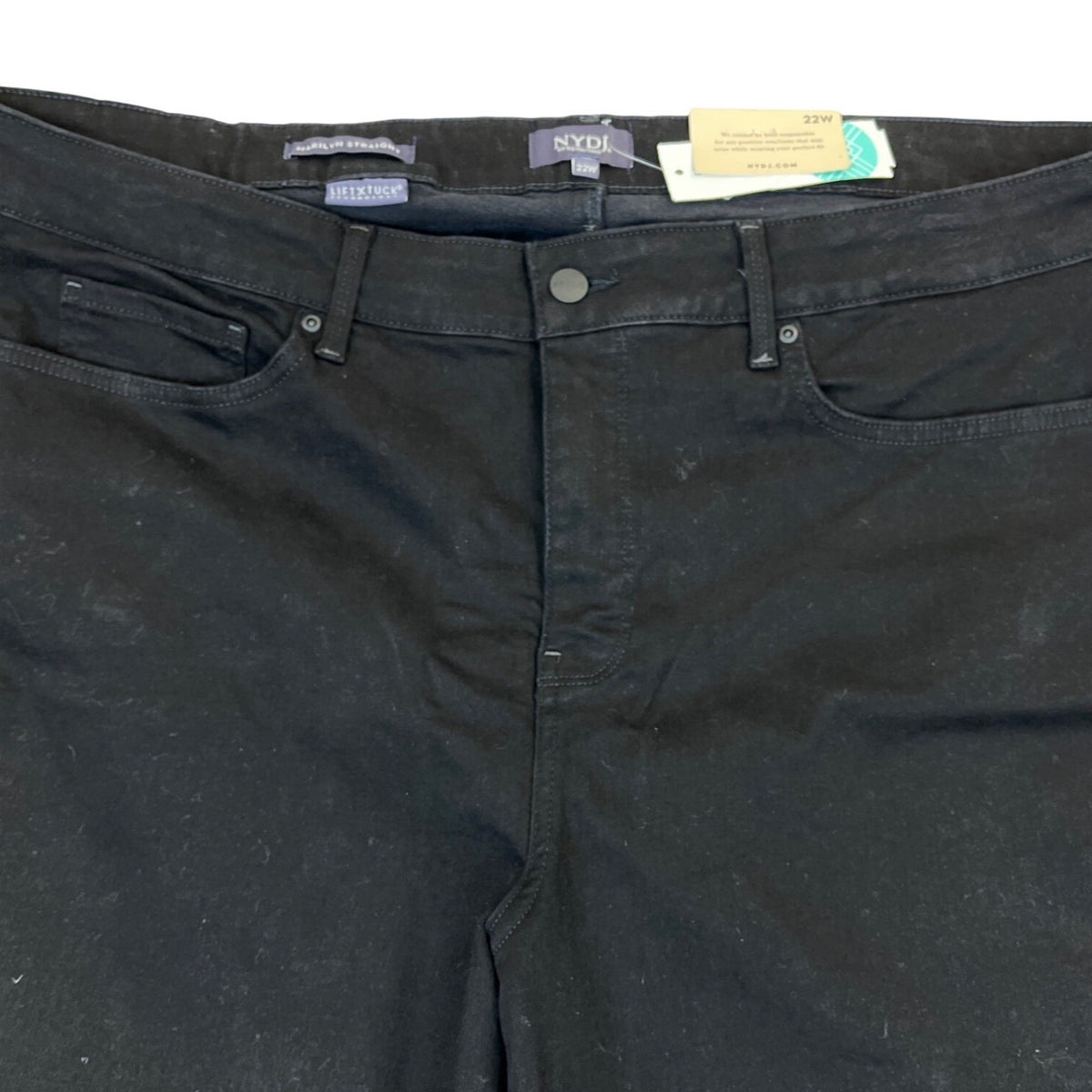 NYDJ Womens Black Denim Straight Leg Jeans  High Rise Tummy Control Sz 22W- New