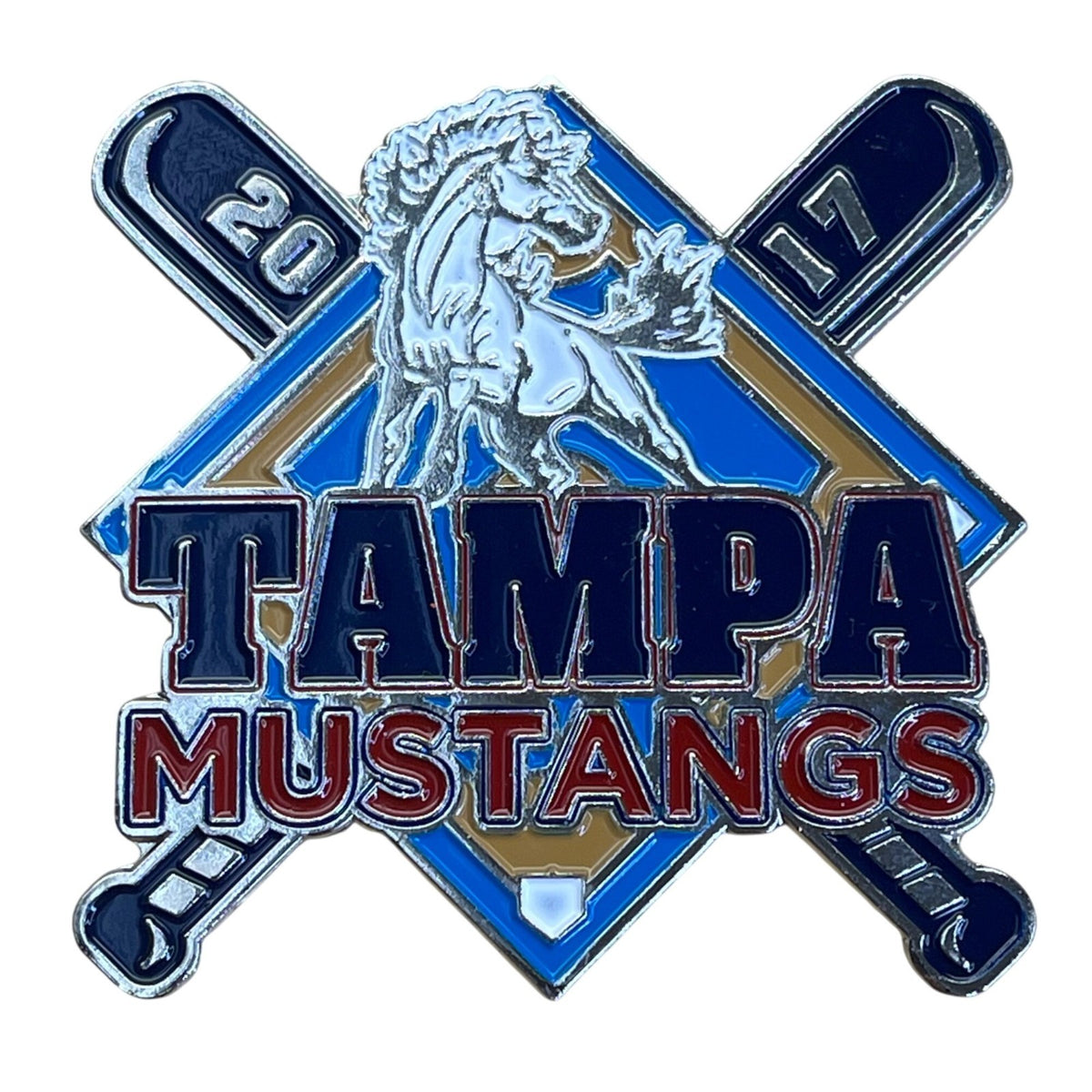 Tampa Mustangs 2017 Softball Pin Collectible With Crossed Bats & Horse Design