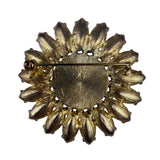 Vintage Teal & Gold Brooch Round Floral Rhinestone Pin Costume Jewelry