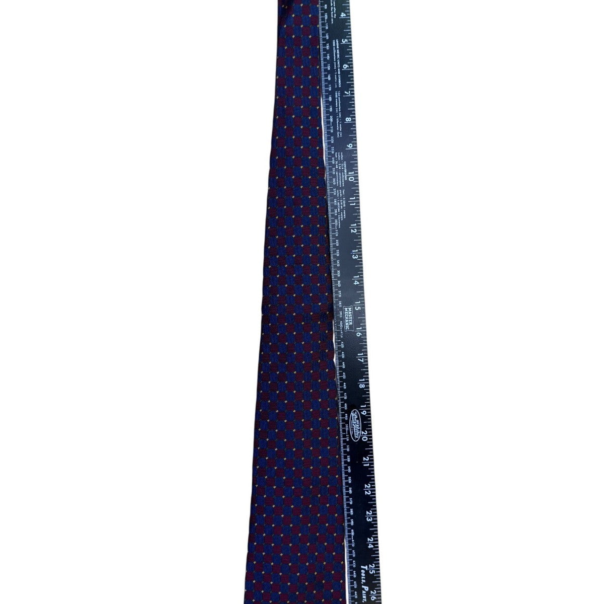 Paul Fredrick Mens Blue & Burgundy Silk Necktie Checkered Woven Hand Sewn