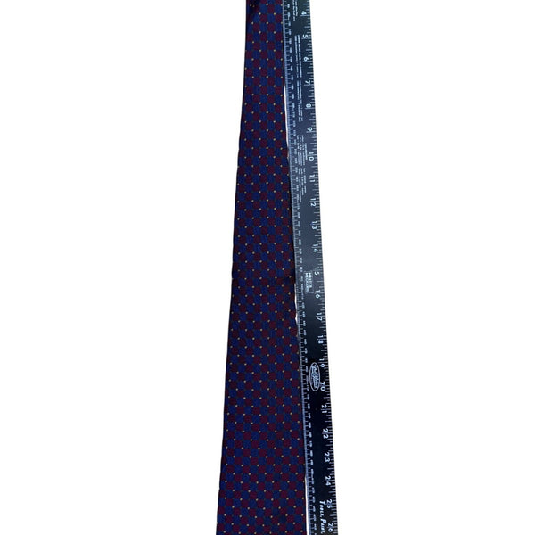 Paul Fredrick Mens Blue & Burgundy Silk Necktie Checkered Woven Hand Sewn