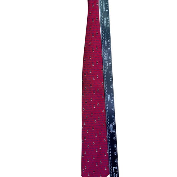 Alynn Mens Red Silk Necktie Nautical "Dont Give Up The Ship" Anchor Pattern USA