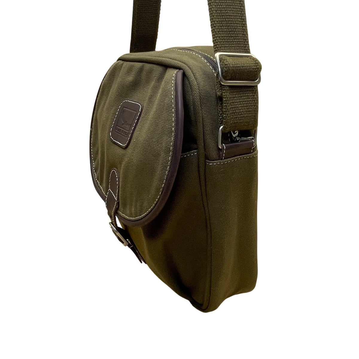 S Beyond Unisex Olive Canvas Adjustable Strap Leather Accents Crossbody Bag