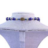 Chinese Cloisonné Womens Blue Bead Necklace Floral Motifs With Gold Spacers