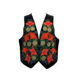 Handmade Womens Black Floral Embroidered Vest Bright Multicolor Design Sz L