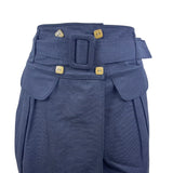 Women’s Grey Cotton High Waist Belted Skirt With Buttons