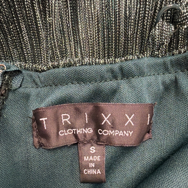 Trixxi Womens Green Metallic Layered Fit & Flare Mini Dress Sz S